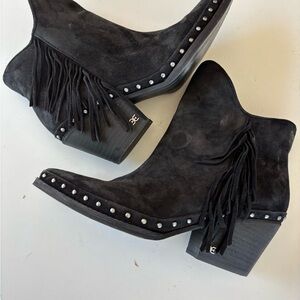 Sam Edelman Worn Once Black Suede Fringe Ankle Boots-6.5 M